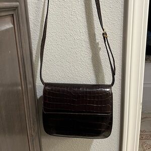 Salvatore Ferragamo Dark Brown Croc-Embossed Crossbody Bag